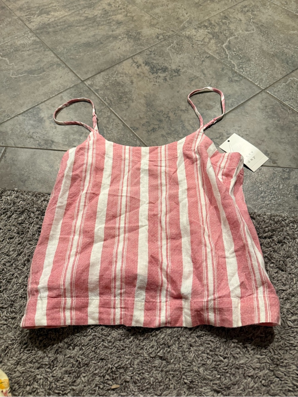 💜Striped Pinkish red and White Spaghetti Strap Tank Top